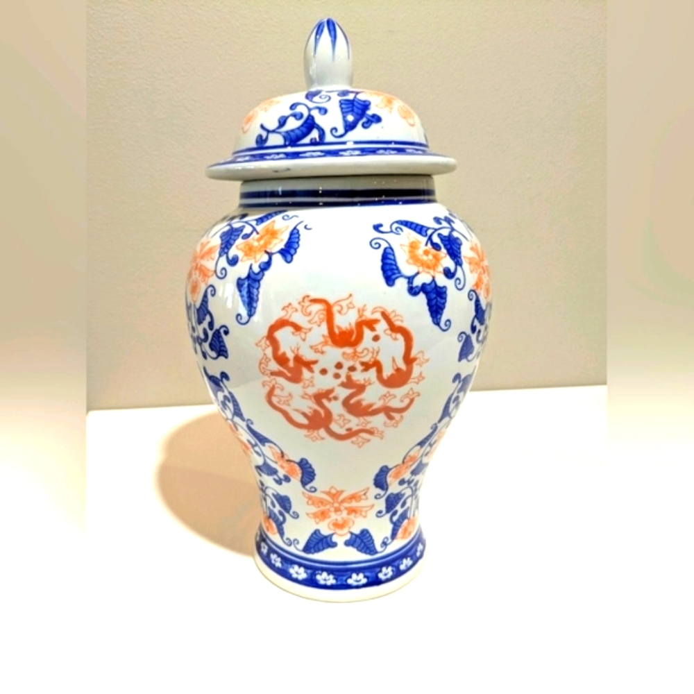 Dragon Lotus Large Lidded Canister Vase Jar